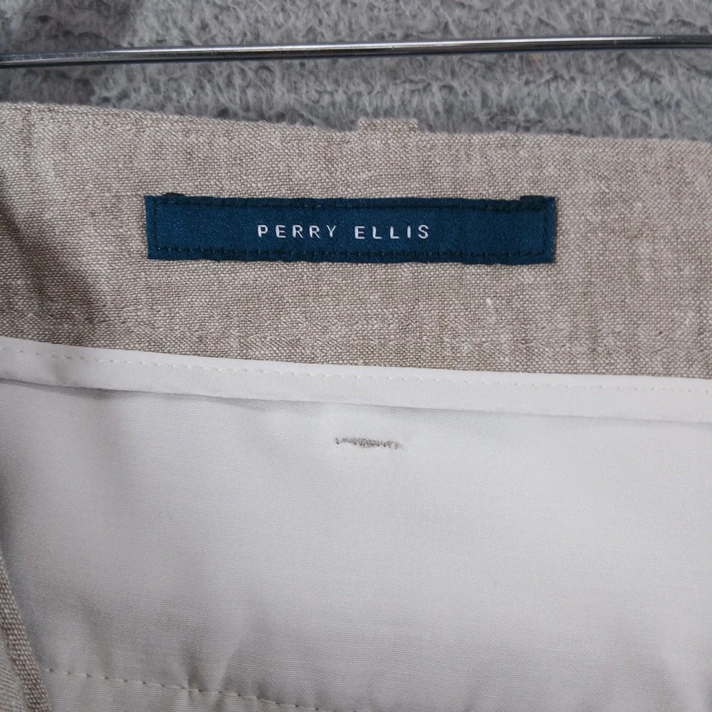 Perry Ellis Linen Blend‎ Flat Front Drawstring Casual Pants 36x30 Beige